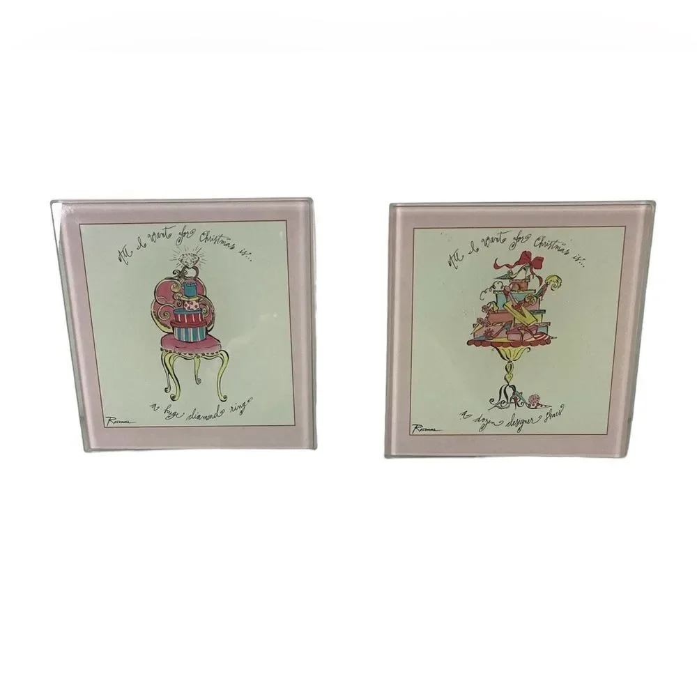 Rosanna Glass Coasters Set of 2 All I Want for Christmas Diamonds Shoes Square